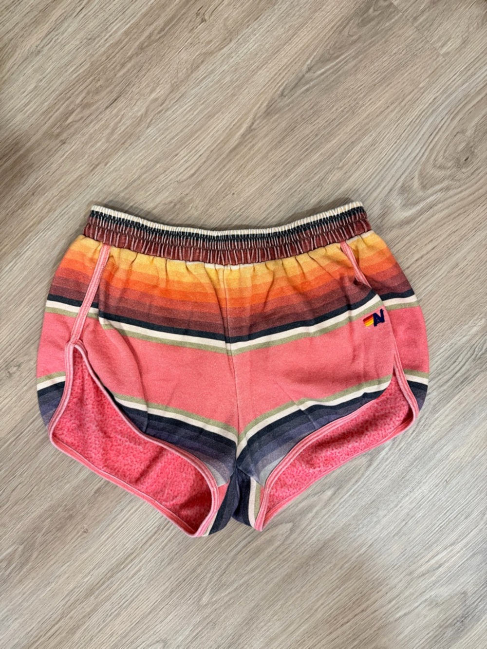 Aviator Nation Coral Pink Sunset Stripe Athletic Shorts